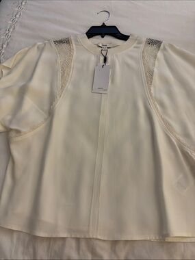 Reiss Ivory Cream Lace-Panel Top NEW
